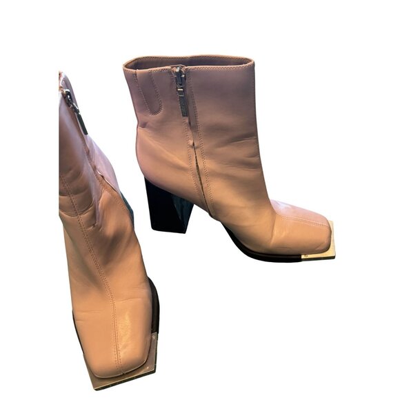 Nessie Circus NY Square-Toe Pink Leather Ankle Boots Black Block Heels size 10 - Picture 5 of 8